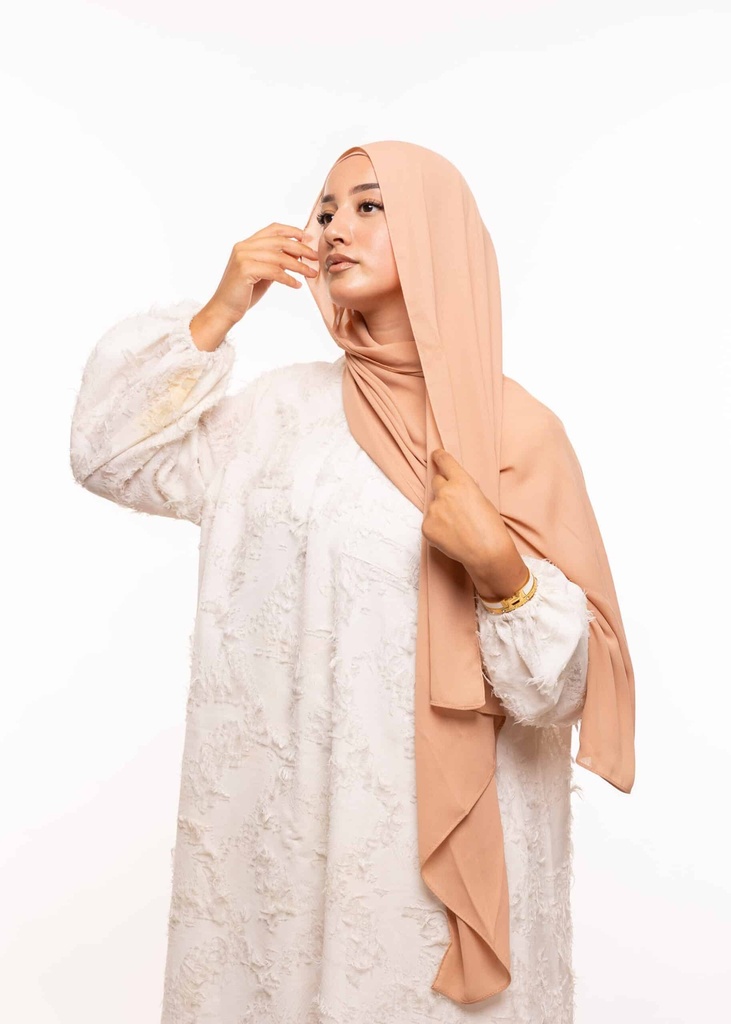 [PN-60070]  شال كريب بالبوني يربط من الخلف - نحاسي