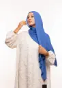 شال كريب بالبوني يربط من الخلف - أزرق جينز داكن