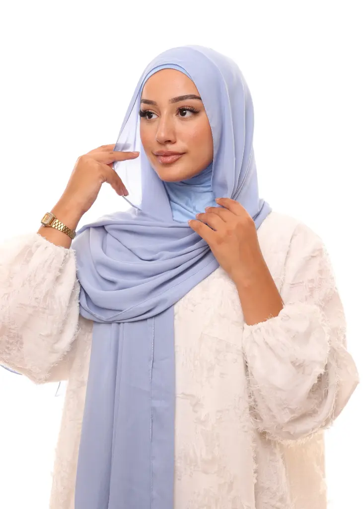 Châle en Crêpe avec Bonnet Ninja - Bleu Jean Clair