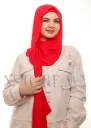  شال كريب بالبوني يربط من الخلف - أحمر