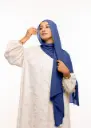 Crepe Shawl with Bonnet Tied at the Back - Petrol Blue