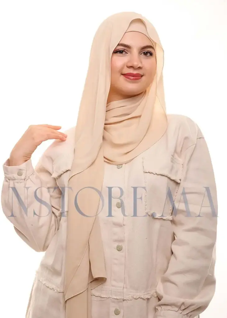 Crepe Shawl with Bonnet Tied at the Back - Pink Beige