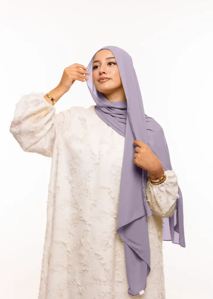Crepe Shawl with Bonnet Tied at the Back - Light Gray