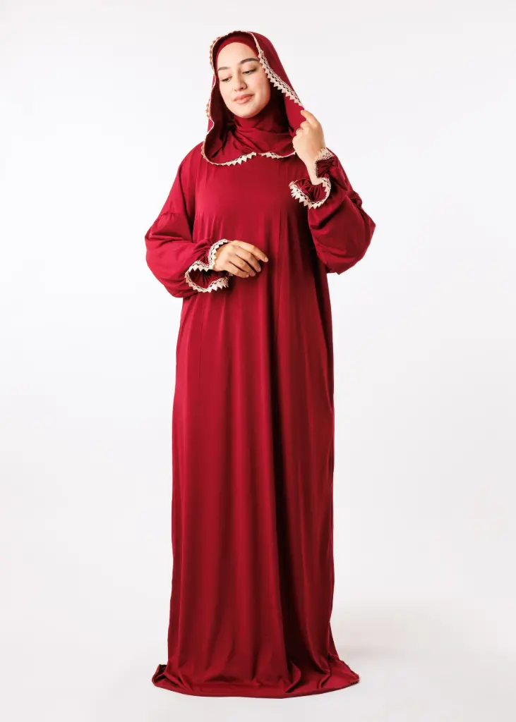 [PRD16775-1] Prayer Abaya [ with Ninja Undercap ] -  Dark Red