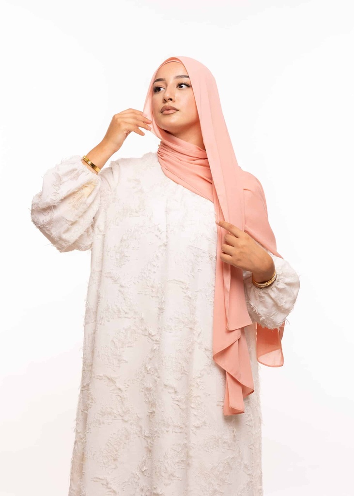 Crepe Shawl with Bonnet Tied at the Back - Coral Pink