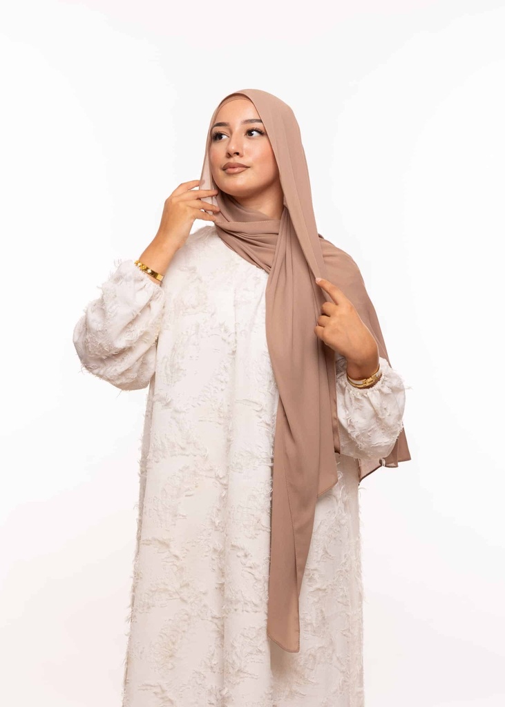 Crepe Shawl with Bonnet Tied at the Back - Light Earth