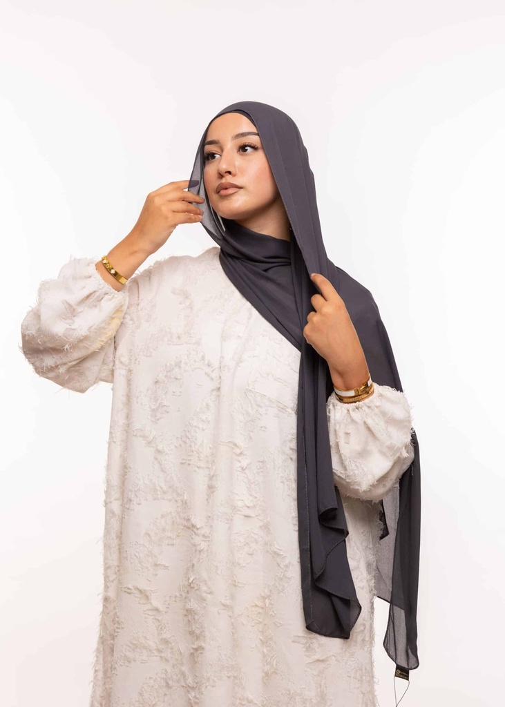 Crepe Shawl with Bonnet Tied at the Back - Dark Gray