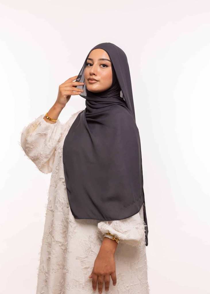 [PN-60053]  شال كريب حريري بالبوني " النينجا " - رمادي داكن