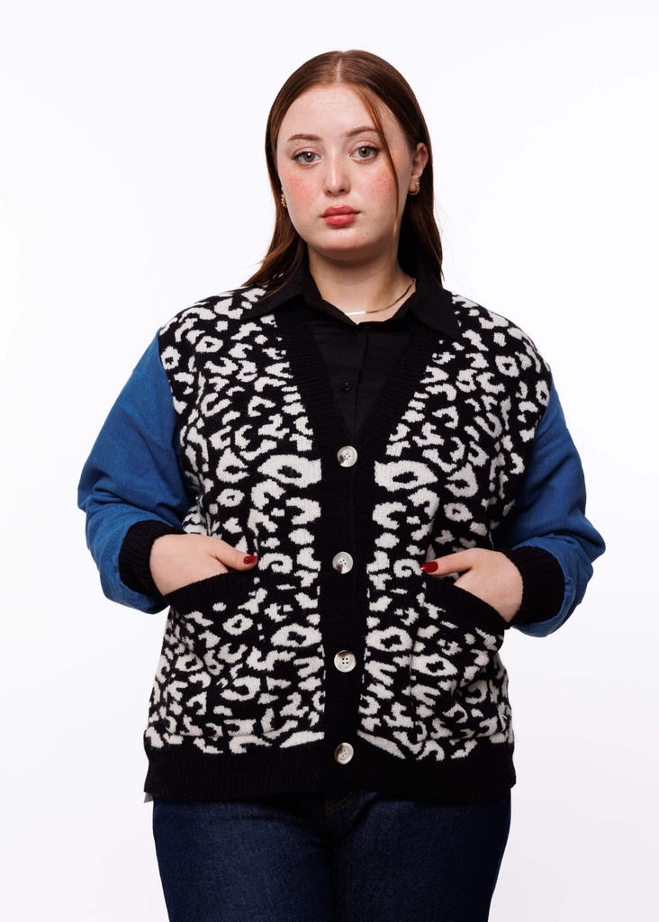 [F2304-1] سترة صوفية - F2304 (أسود, L/XL)