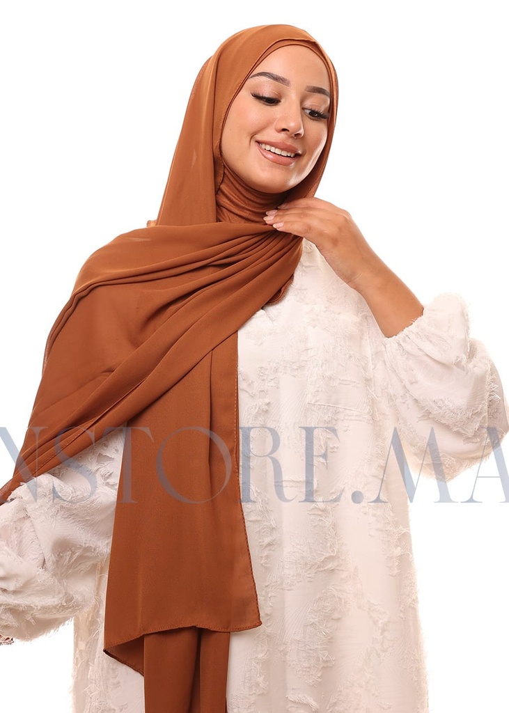 [PN-31486] شال كريب حريري بالبوني "النينجا" - كراميل داكن