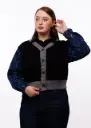Knitted Vest with Denim Sleeves - JS105