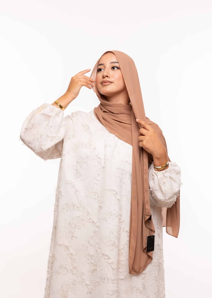[PN-60097]  شال كريب بالبوني يربط من الخلف - بني كاكاو