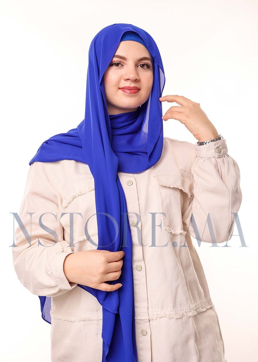 شال كريب بالبوني يربط من الخلف - أزرق ملكي -