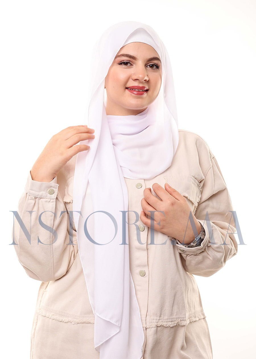 شال كريب بالبوني يربط من الخلف - أبيض -