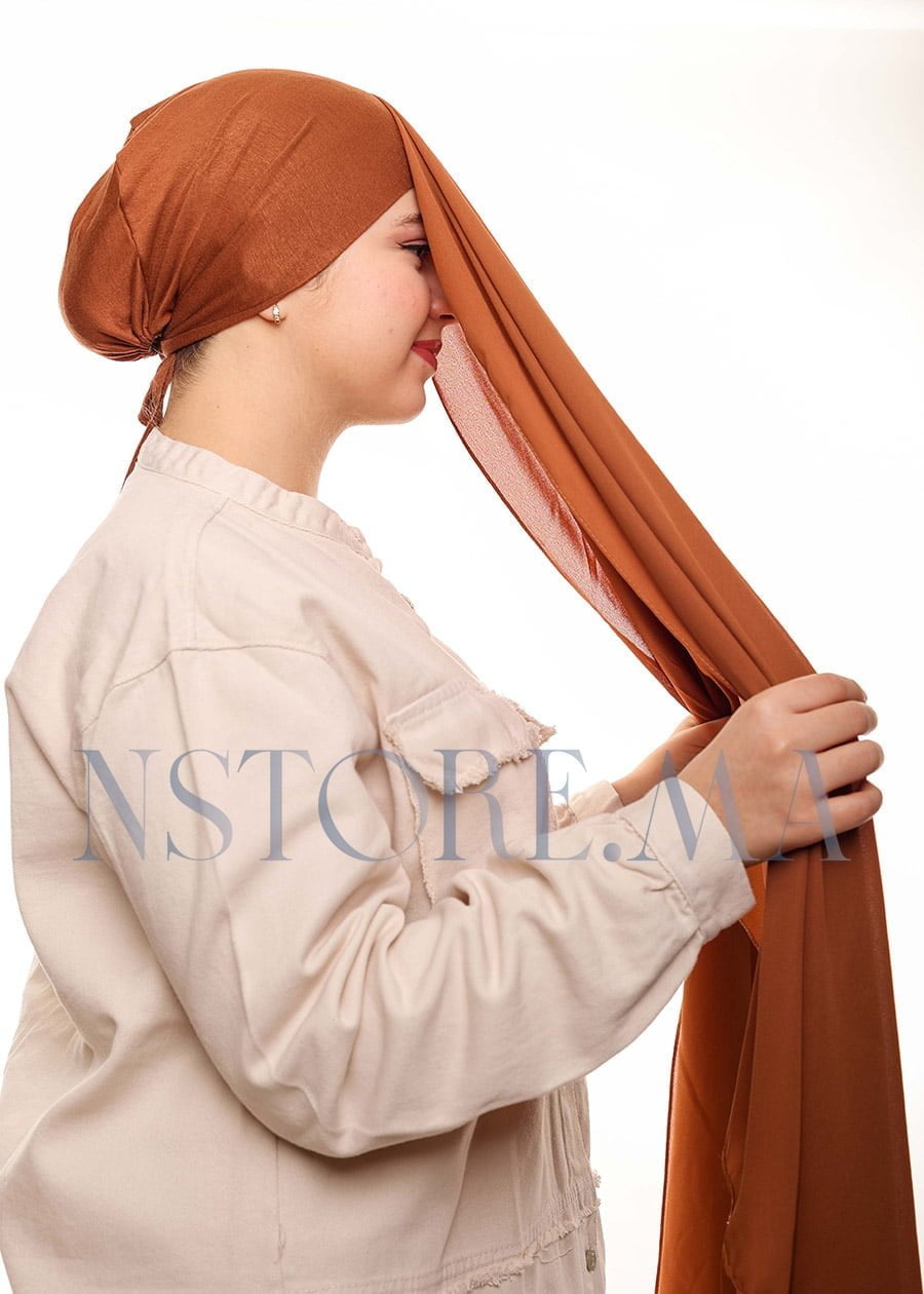 شال كريب بالبوني يربط من الخلف - بني كراميل -