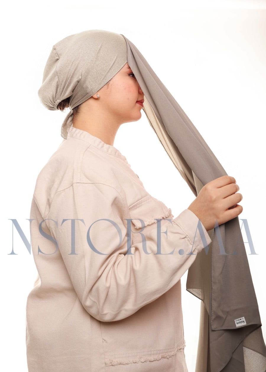 شال كريب بالبوني يربط من الخلف - ترابي فاتح -