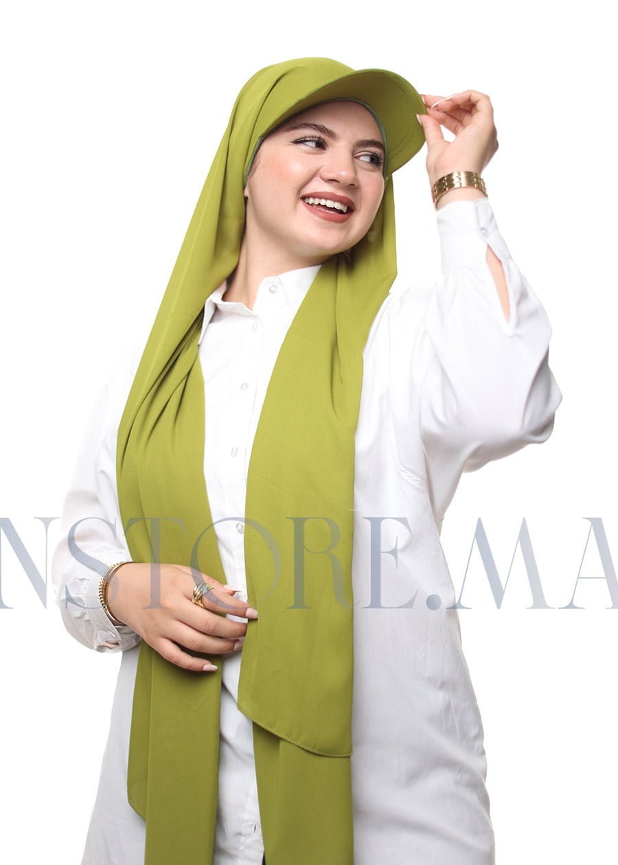 شال كريب حريري مع قبعة أخضر