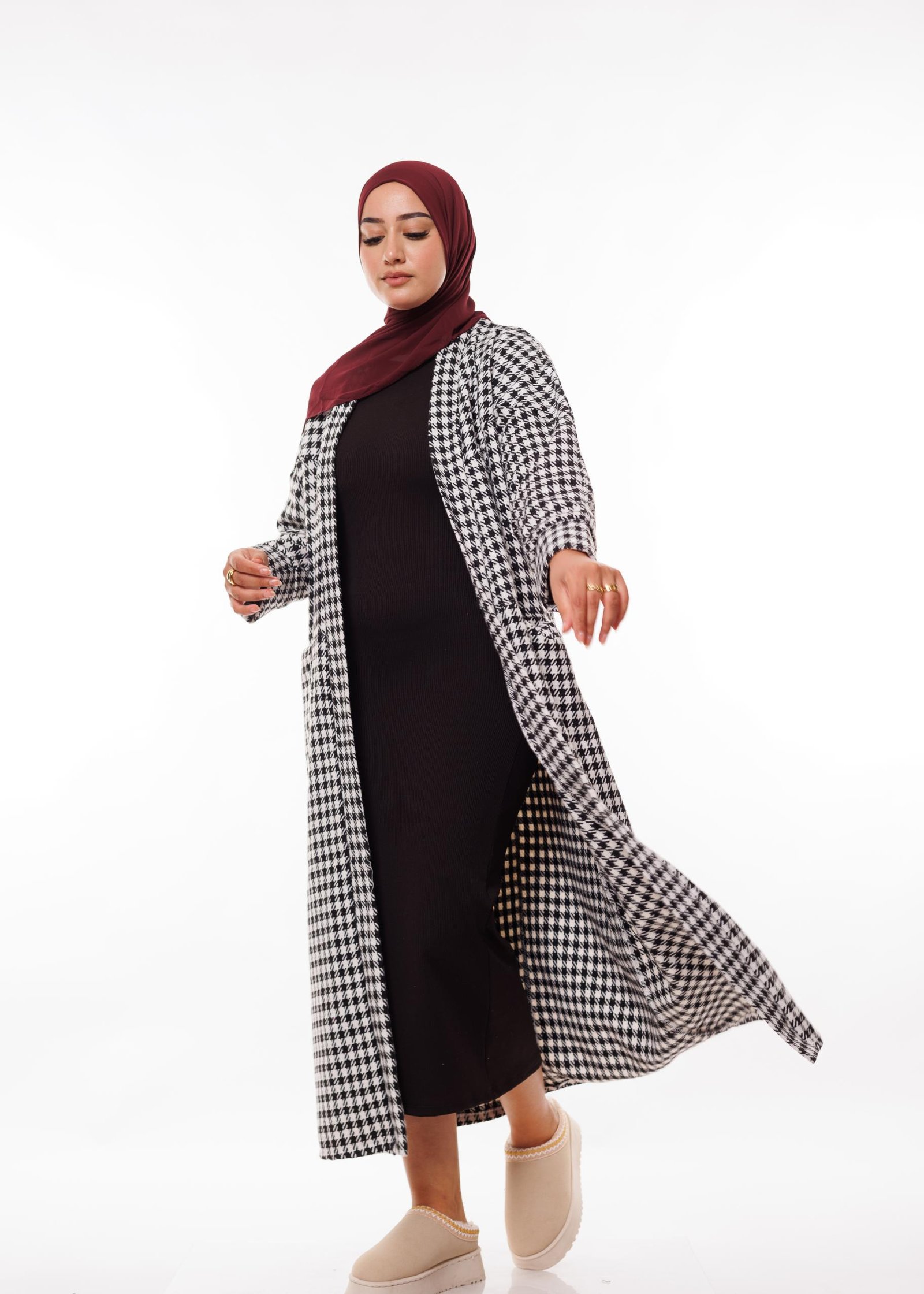 معطف طويل(carreaux) بطابع كلاسيكي