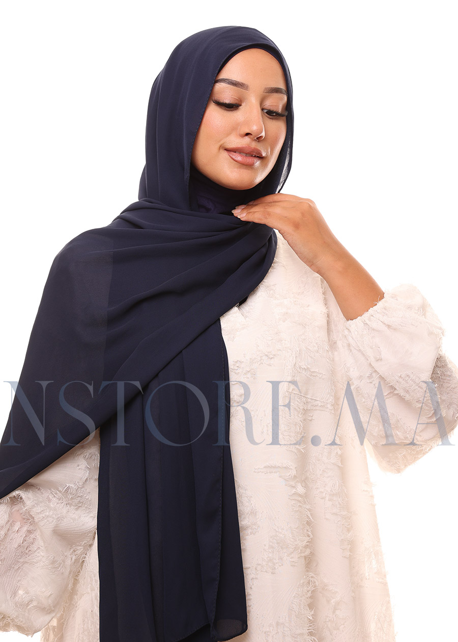 شال كريب حريري بالبوني "النينجا" - أزرق غامق