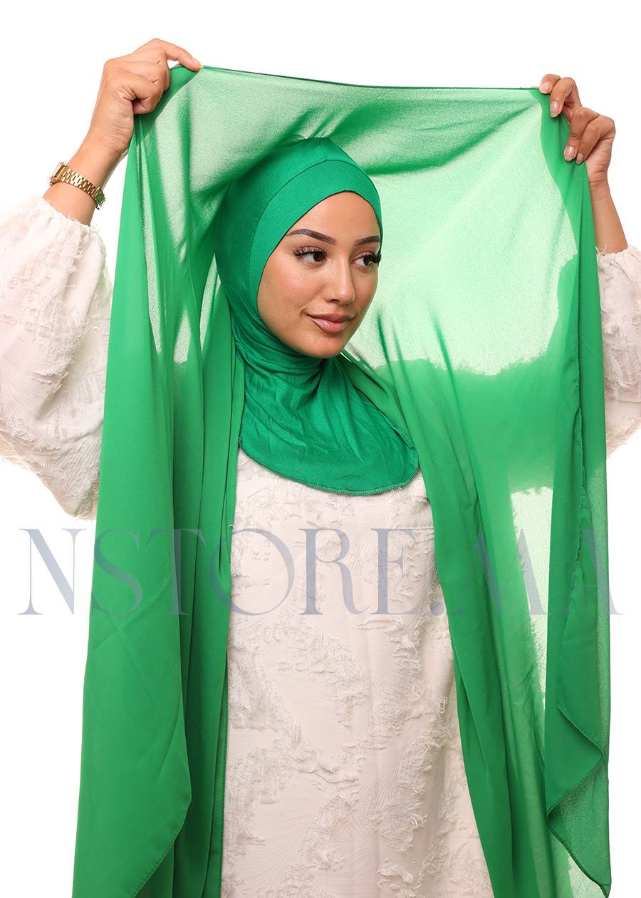 129A2370 شال كريب حريري بالبوني "النينجا" - أخضر ملكي -