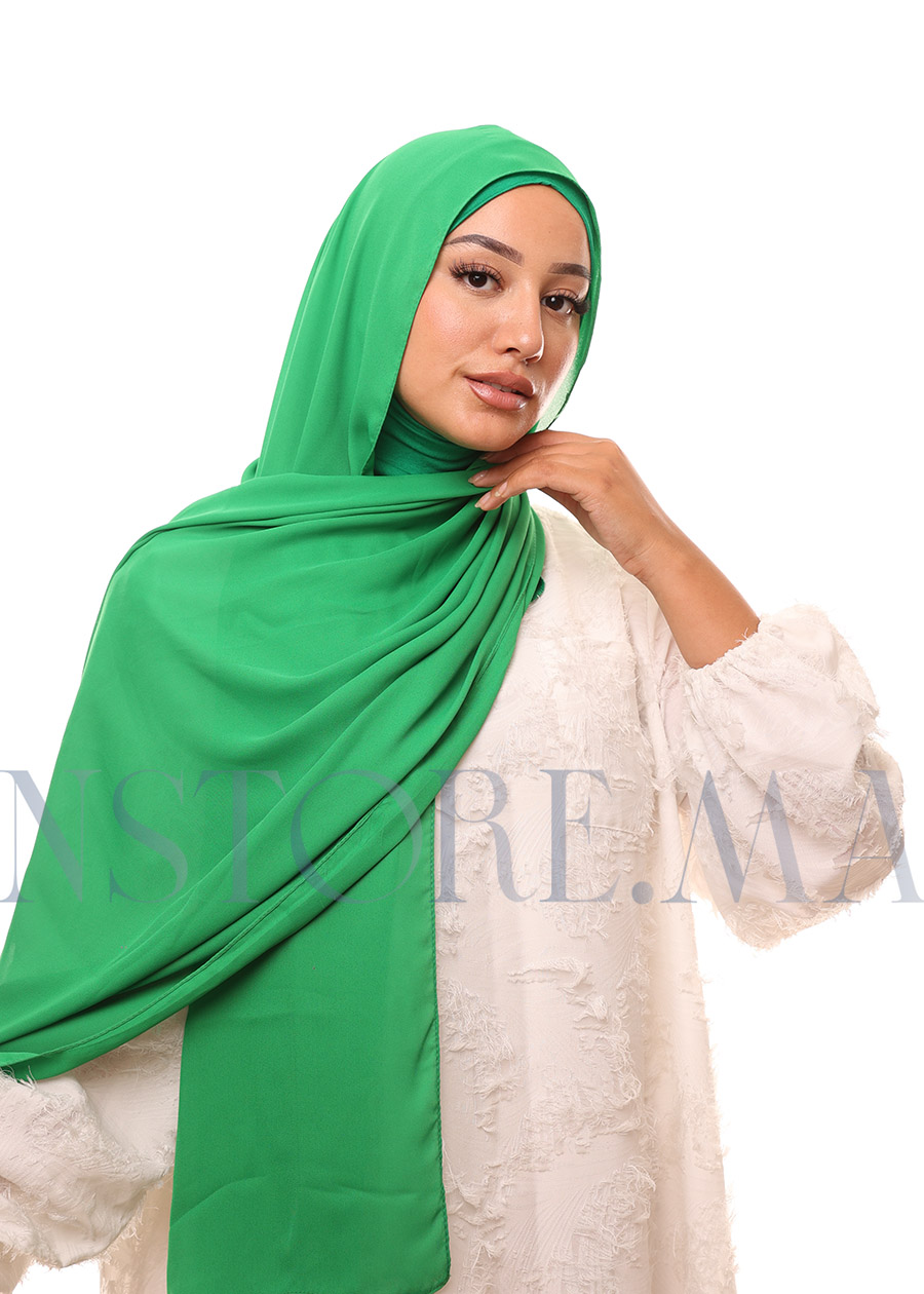 129A2375 شال كريب حريري بالبوني "النينجا" - أخضر ملكي -