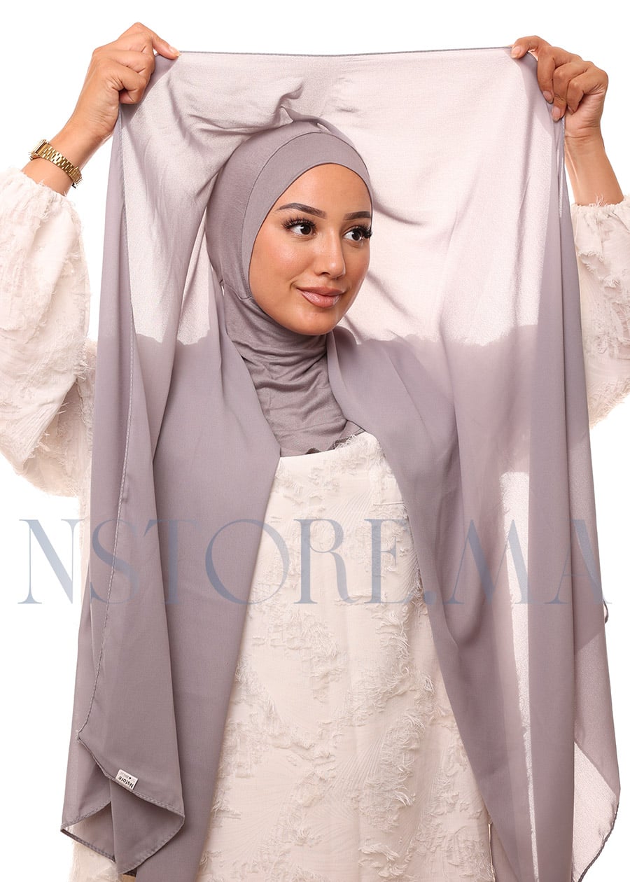 شال كريب حريري بالبوني "النينجا" - رمادي