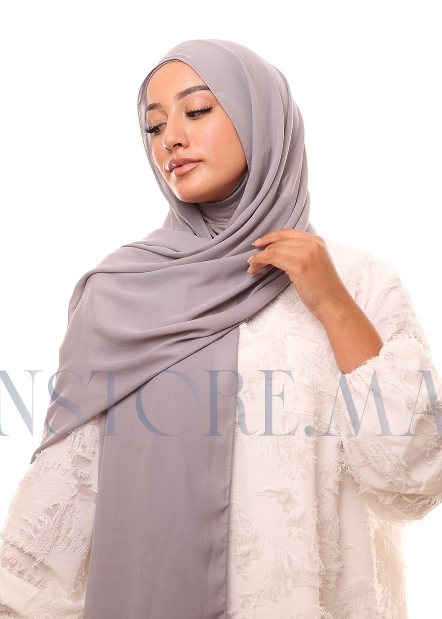 شال كريب حريري بالبوني "النينجا" - رمادي