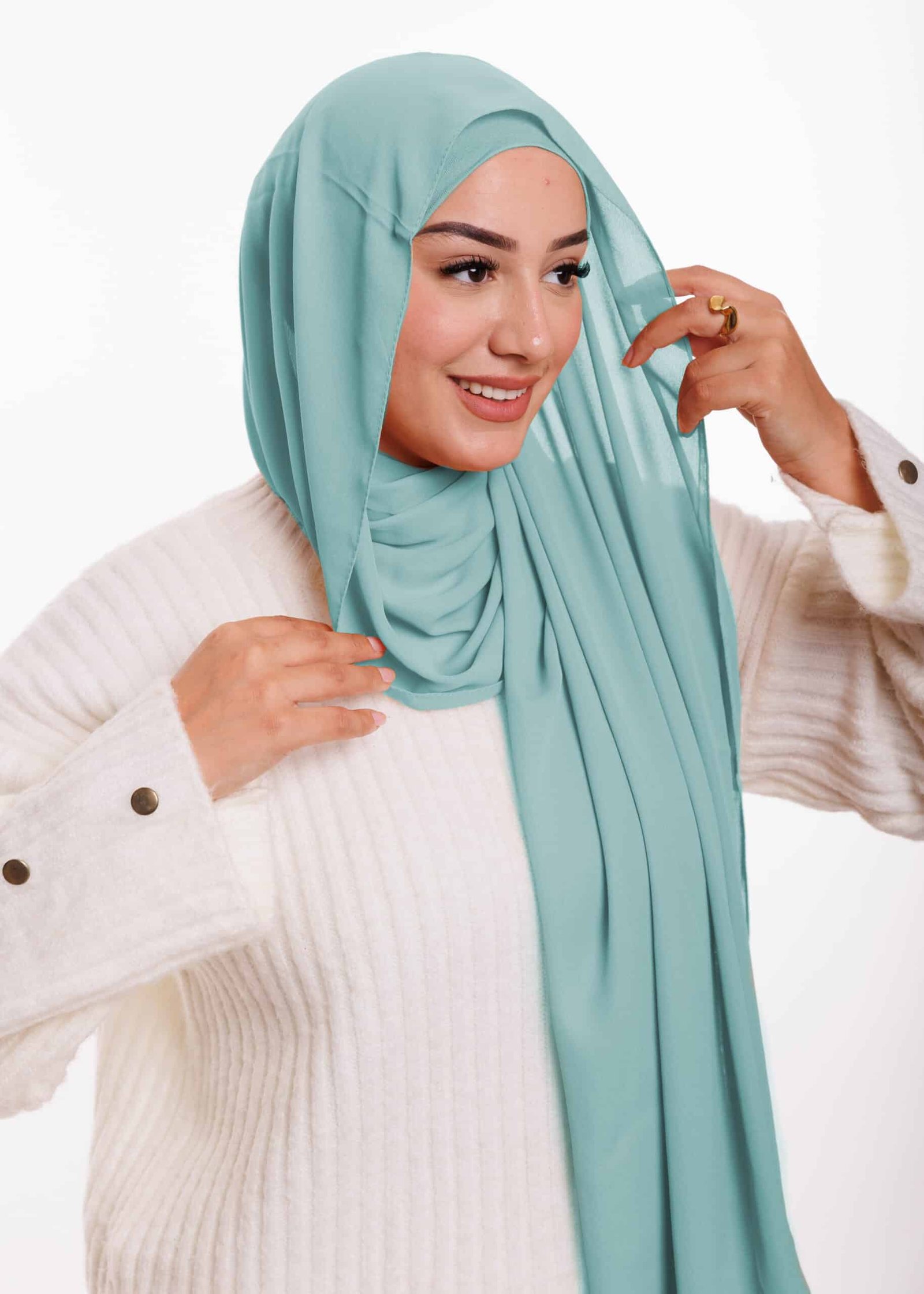شال كريب بالبوني يربط من الخلف - أخضر مائي -