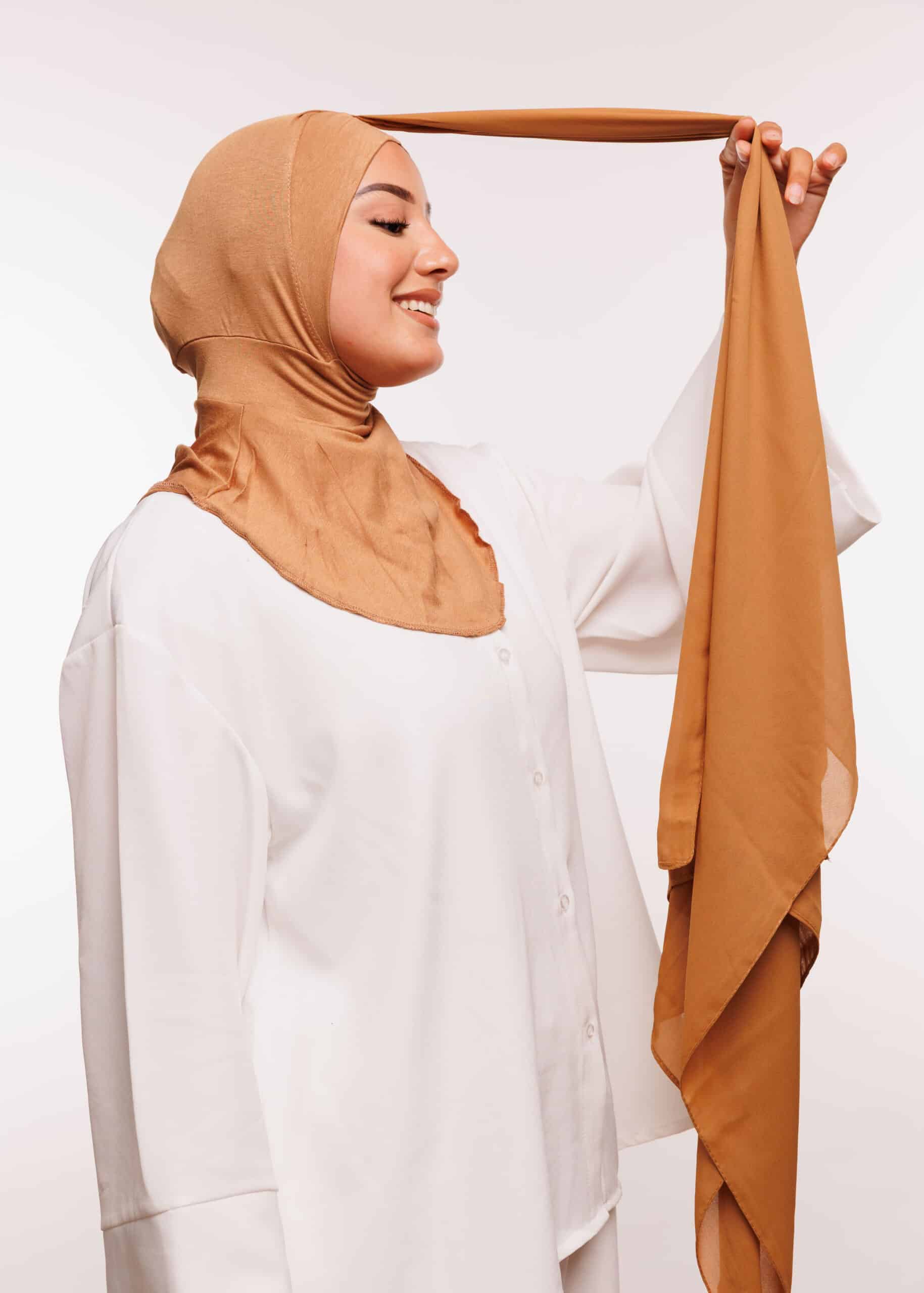 شال كريب حريري بالبوني "النينجا" - بني فاتح -