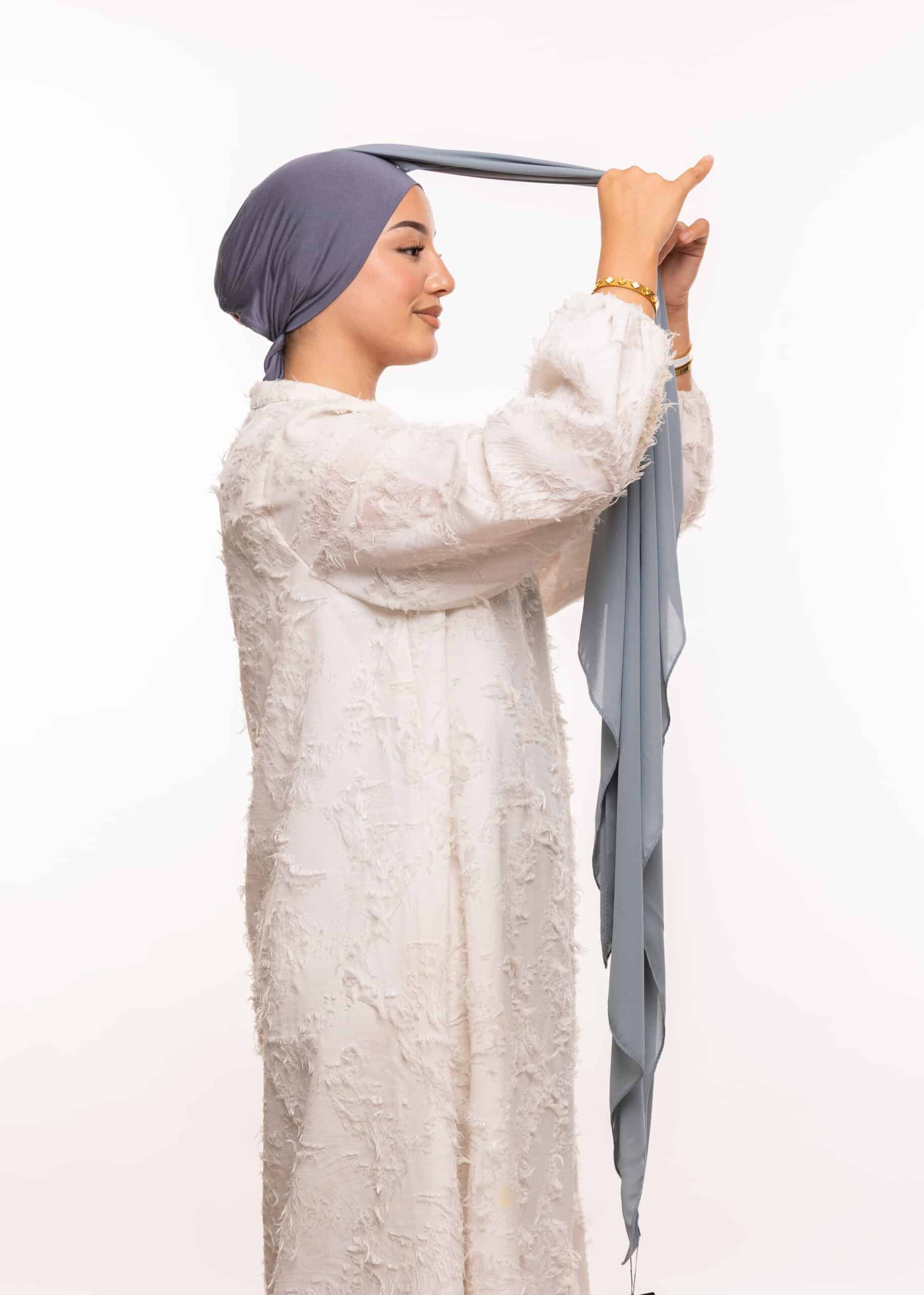 شال كريب بالبوني يربط من الخلف - تركواز باستيل