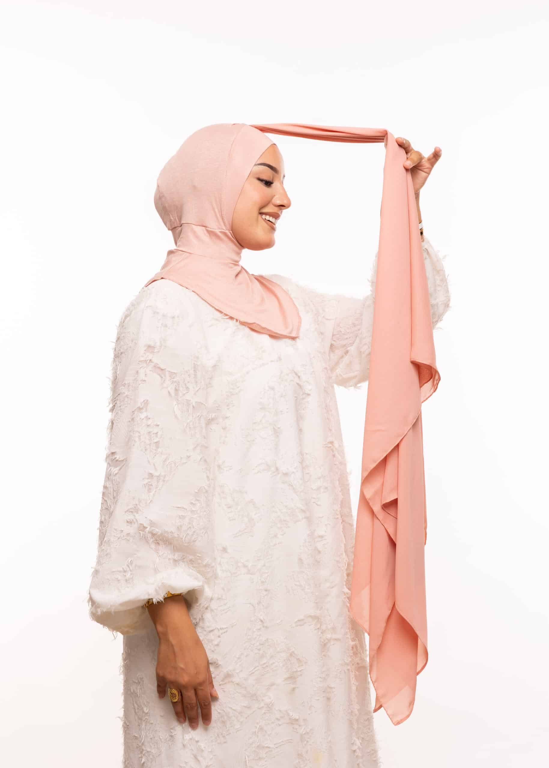 شال كريب حريري بالبوني " النينجا " - وردي مرجاني