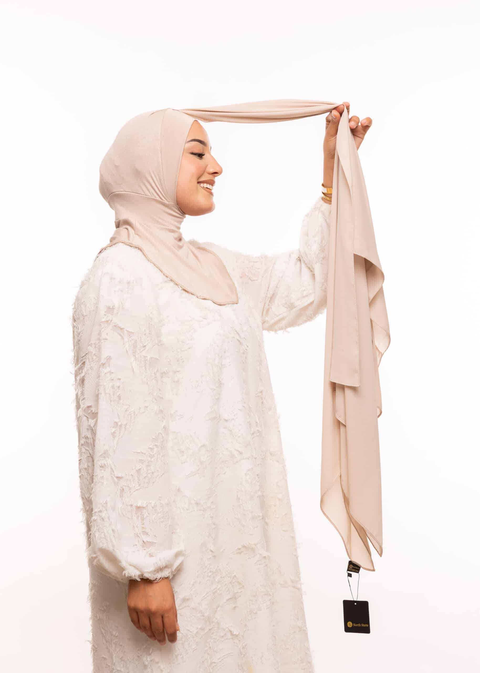 شال كريب حريري بالبوني " النينجا " - بيج فاتح