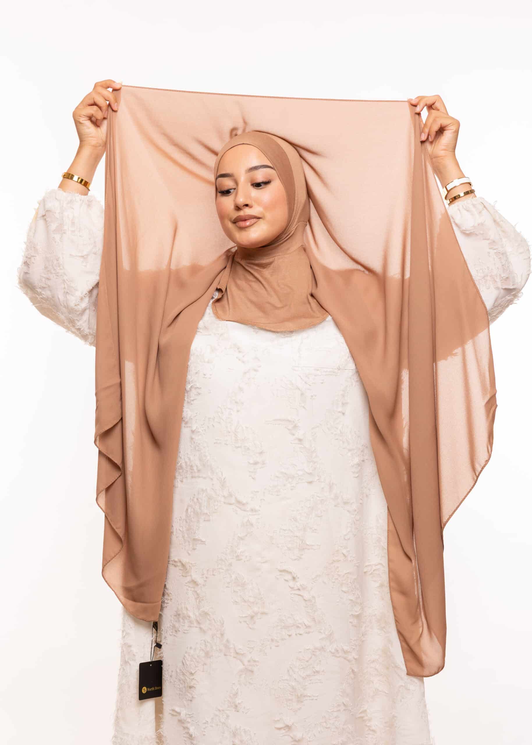 شال كريب حريري بالبوني " النينجا " - بني كاكاو