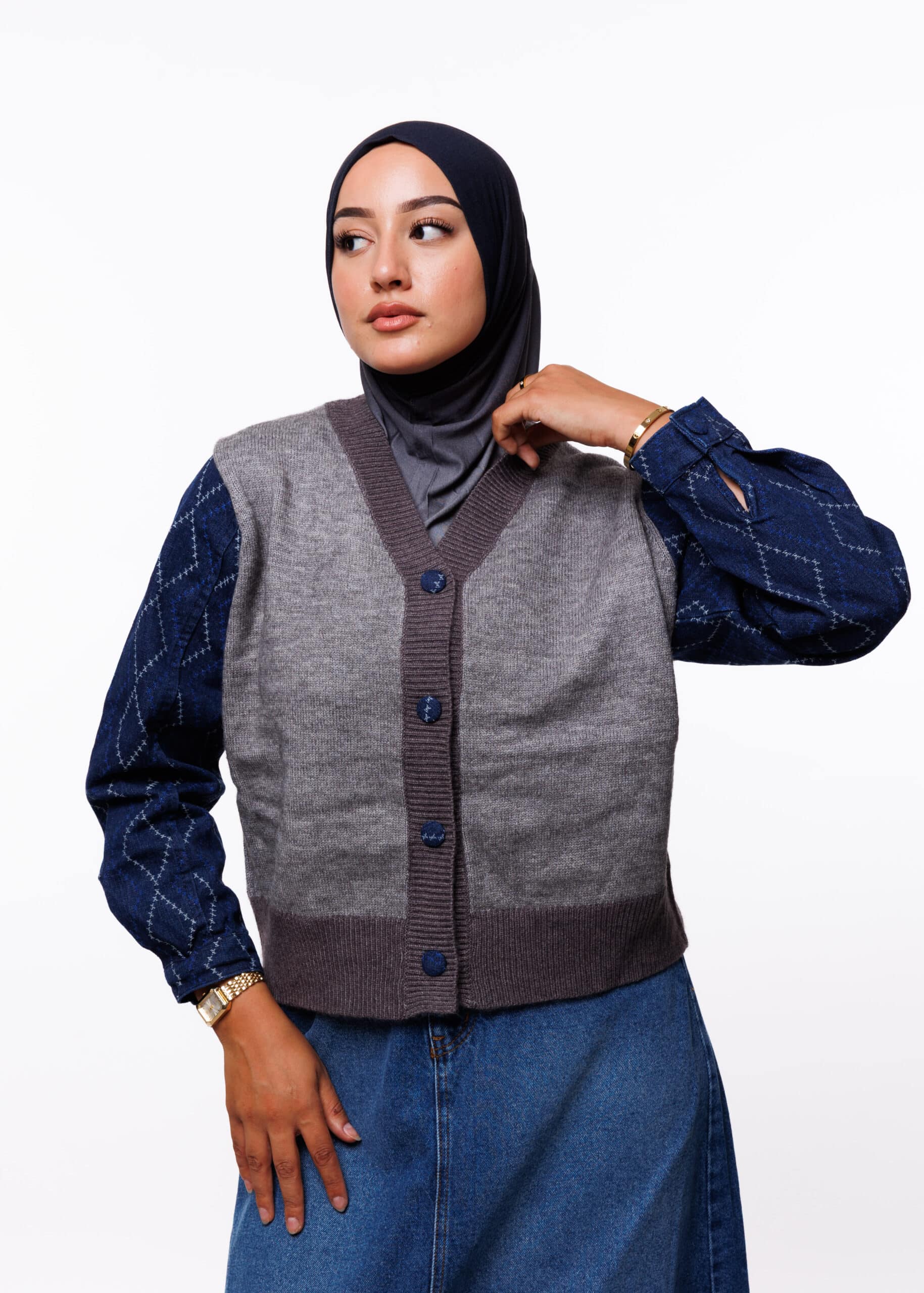 سترة صوفية بأكمام الجينز - JS105