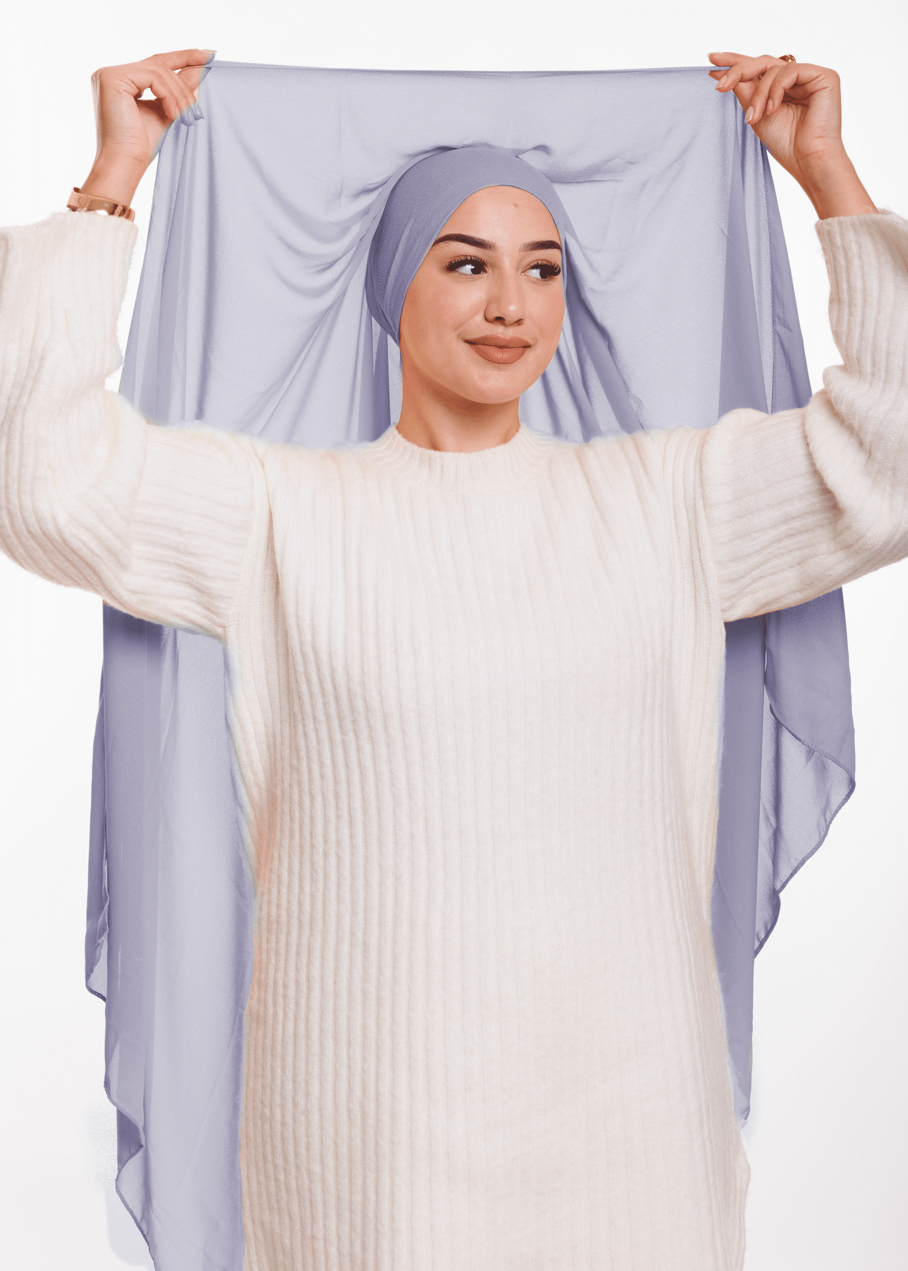 شال كريب بالبوني يربط من الخلف – رمادي