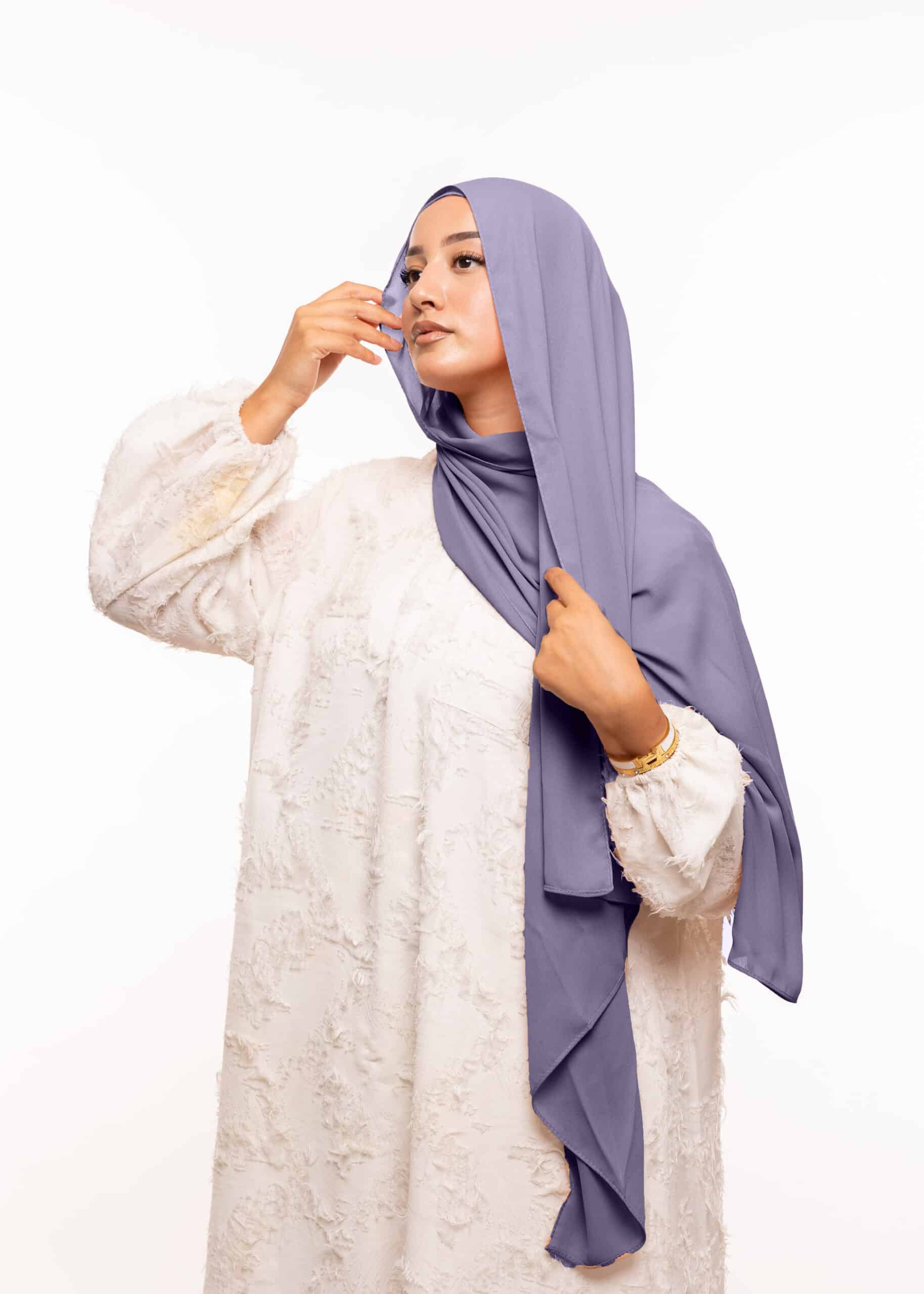 شال كريب بالبوني يربط من الخلف – رمادي