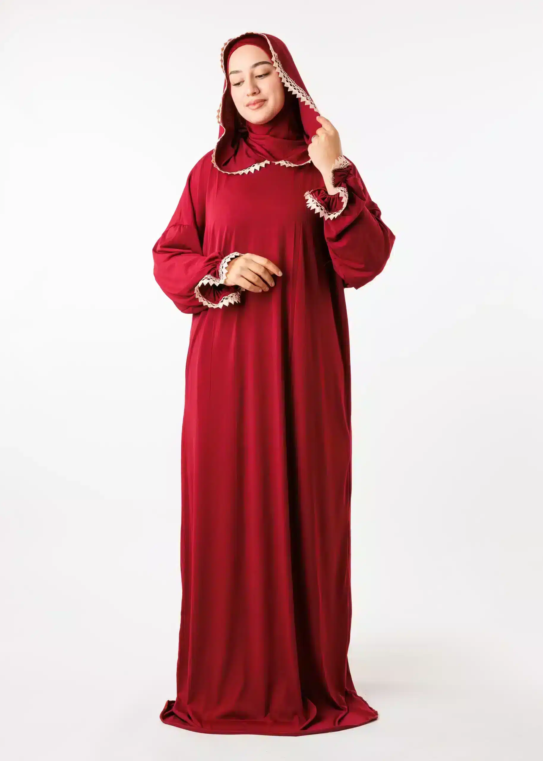 Abaya de Priere avec Bonnet Ninja Rouge Fonce عباية 18082 1 1 scaled