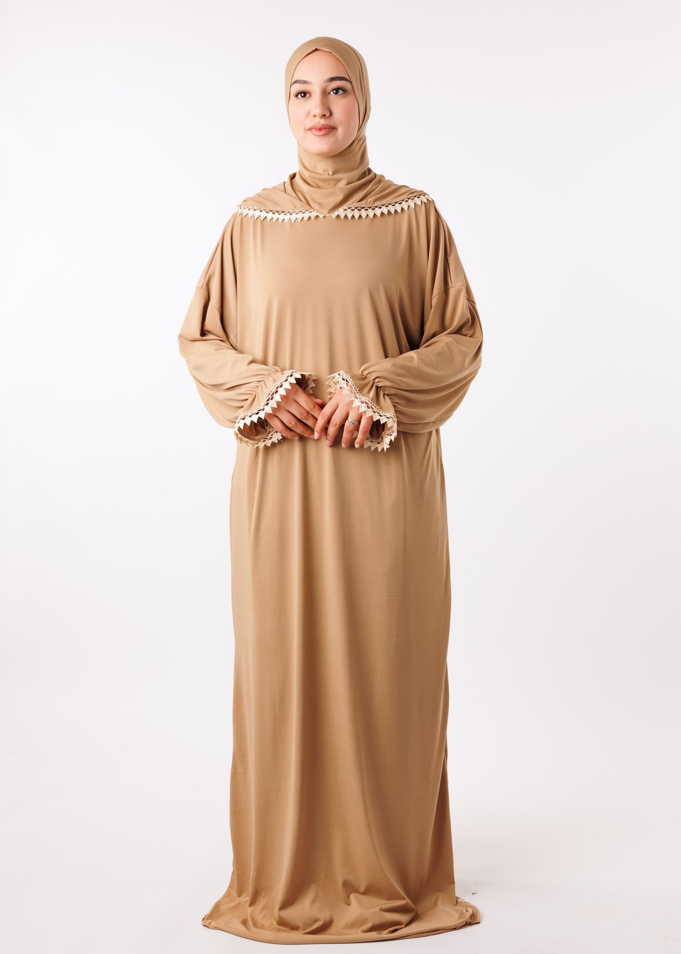 Abaya de priere avec bonnet ninja Beige Fonce عباية 18092 1