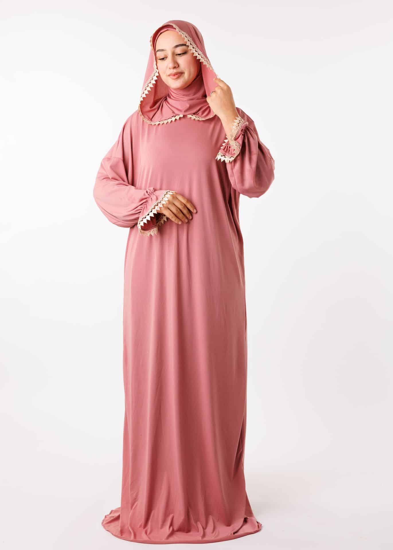 Abaya de priere avec bonnet ninja Rose Poudre عباية 18084 1