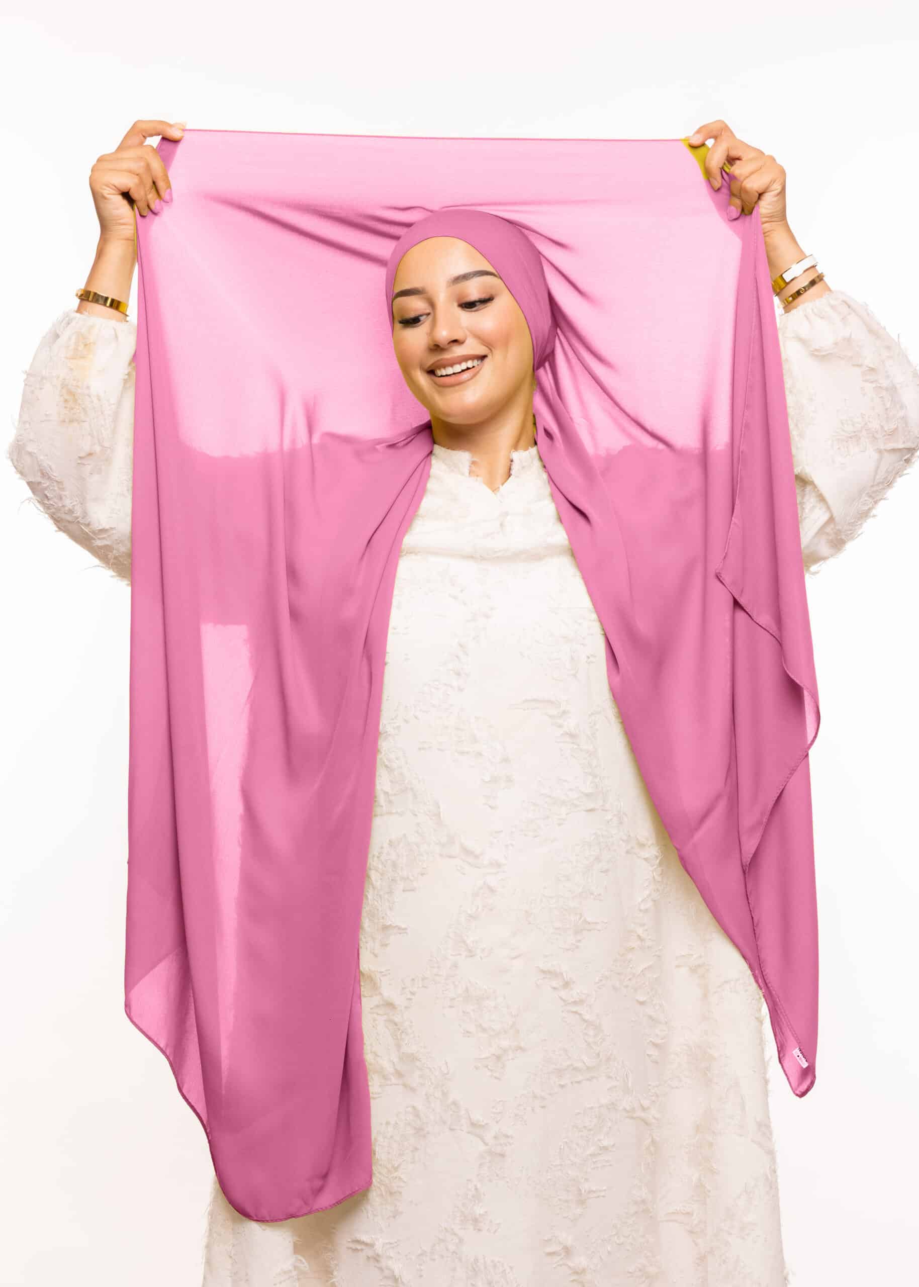 شال كريب بالبوني يربط من الخلف - وردي داكن