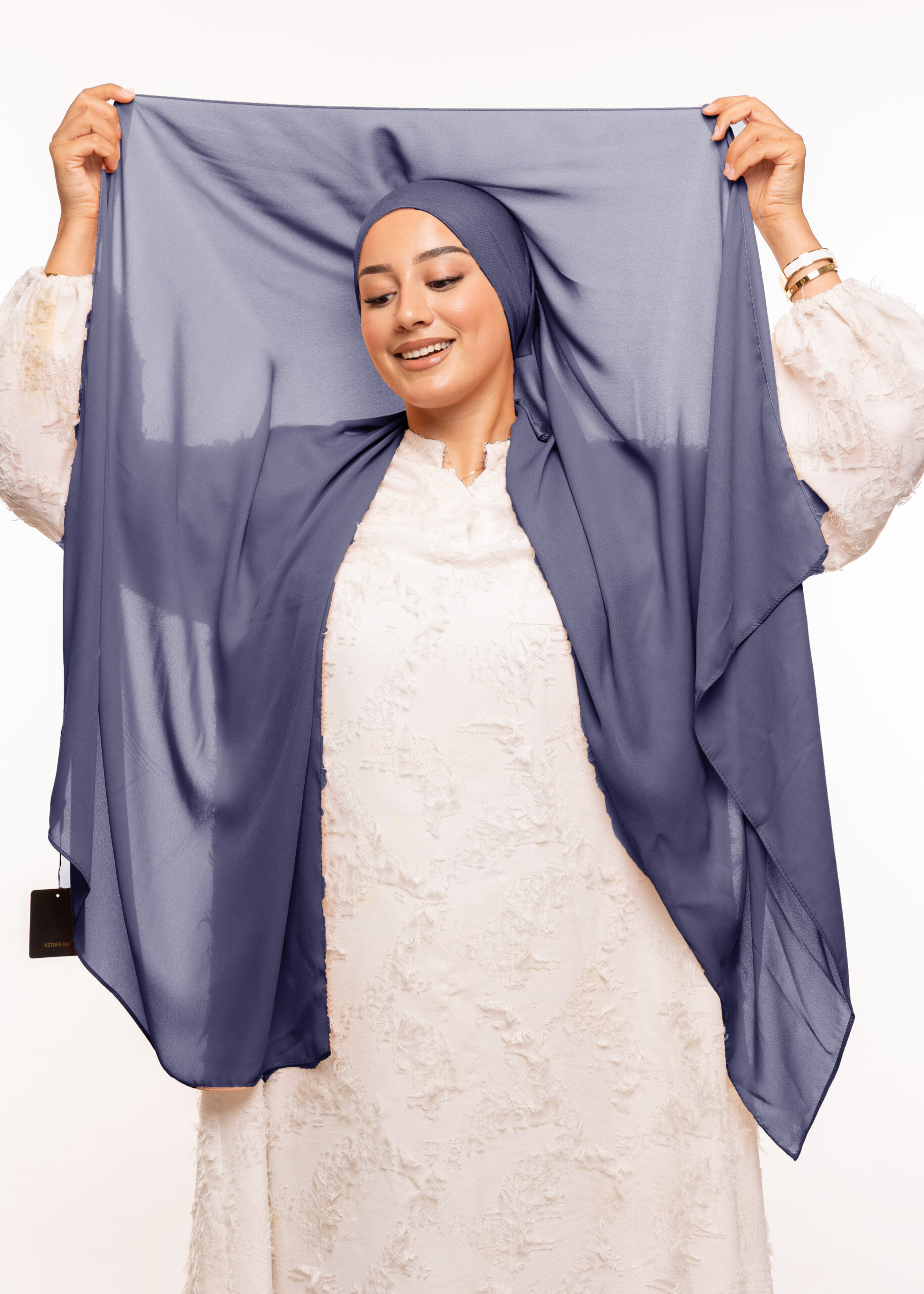 شال كريب بالبوني يربط من الخلف - أزرق بترولي فاتح