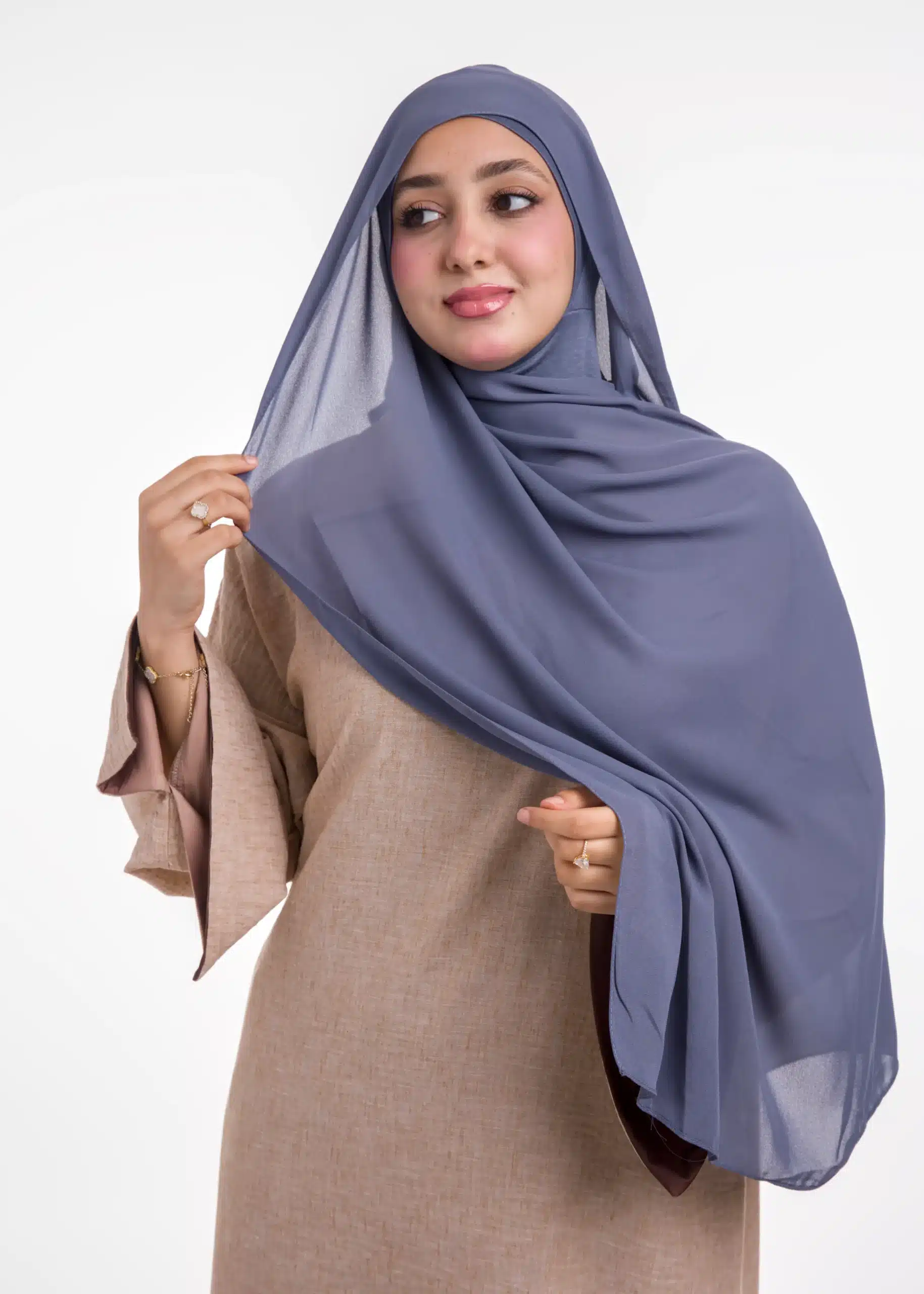 شال كريب حريري بالبوني "النينجا" - أزرق بترولي فاتح