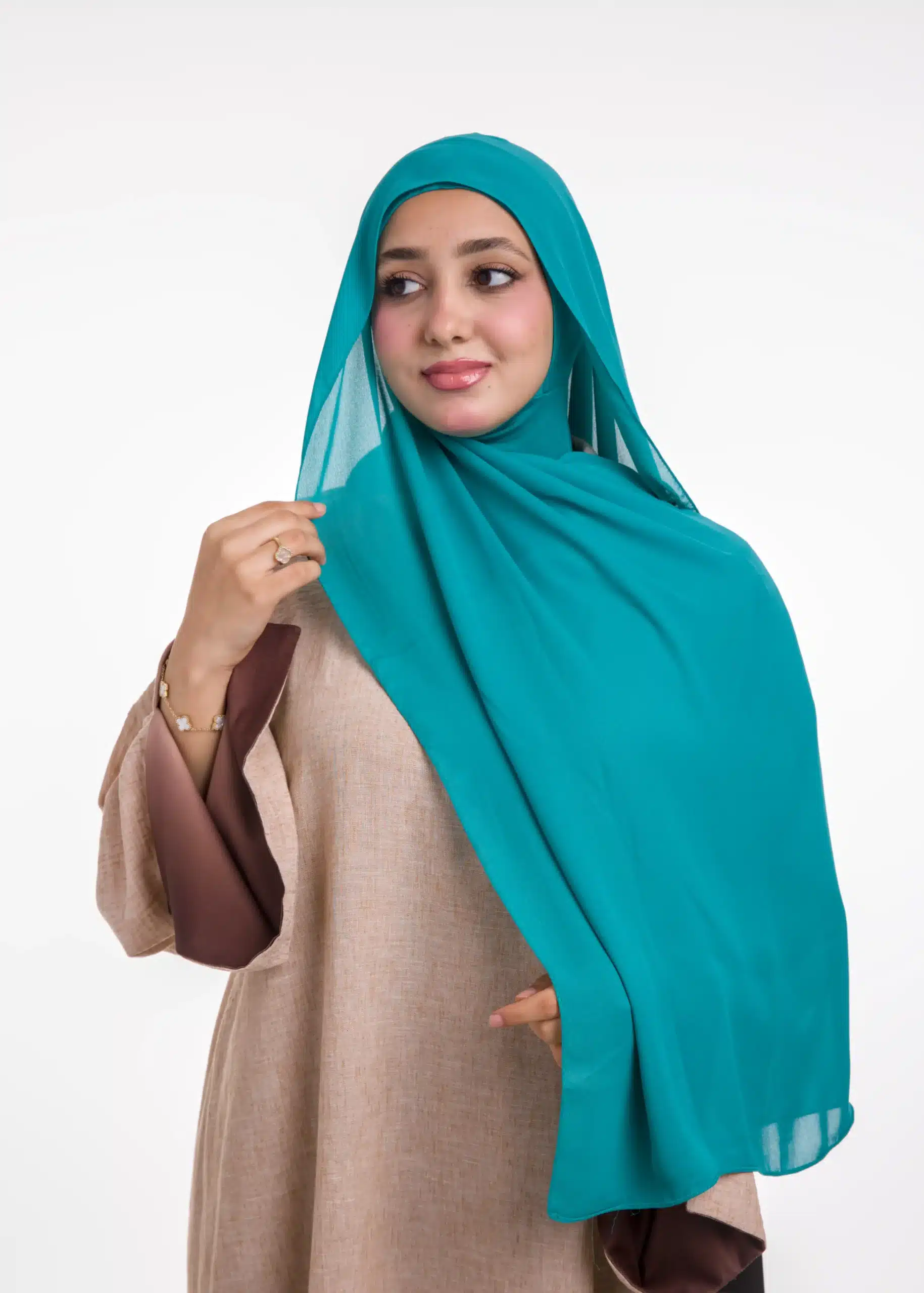 شال كريب حريري بالبوني "النينجا" - تركواز