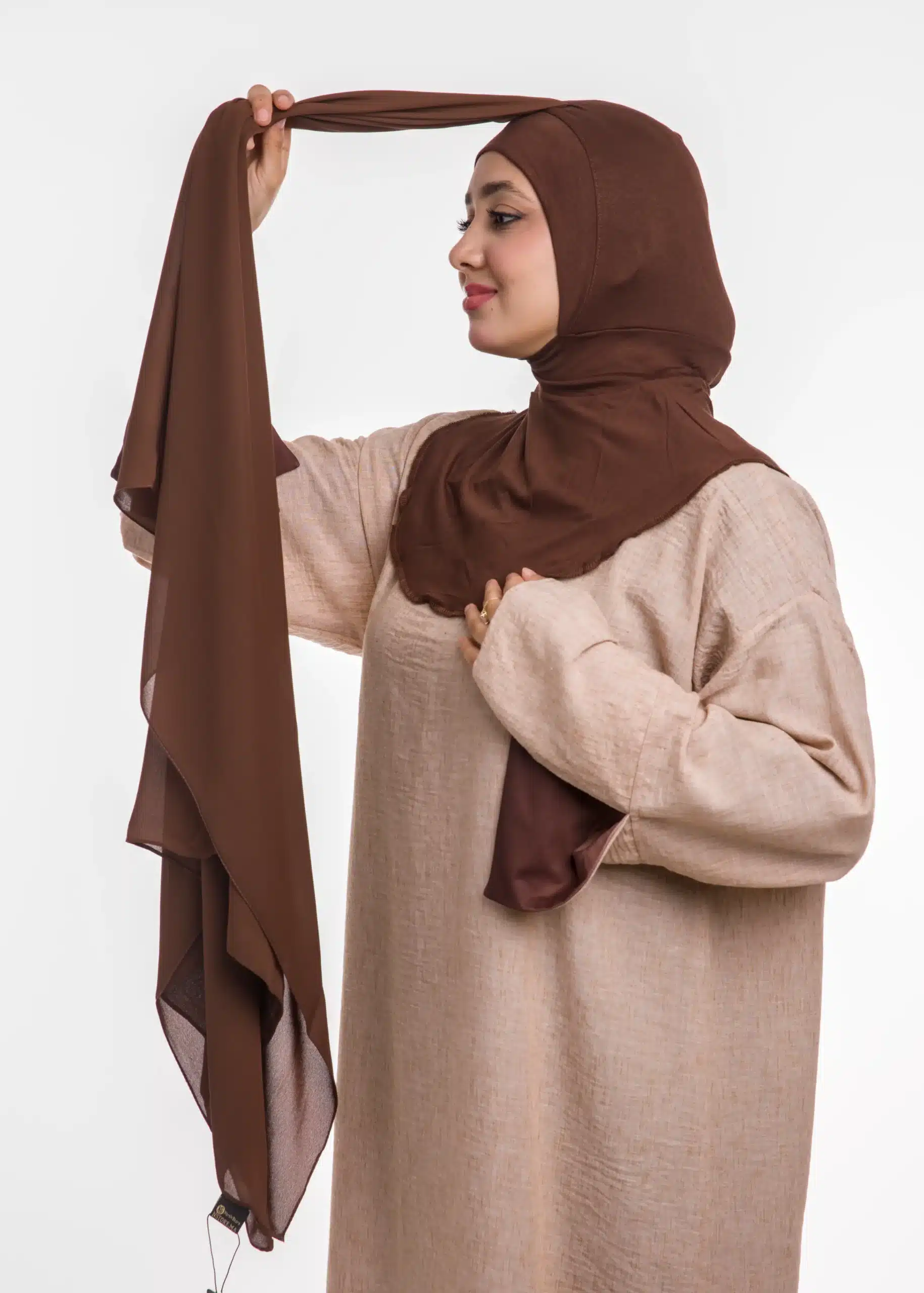 شال كريب حريري بالبوني "النينجا" - بني داكن