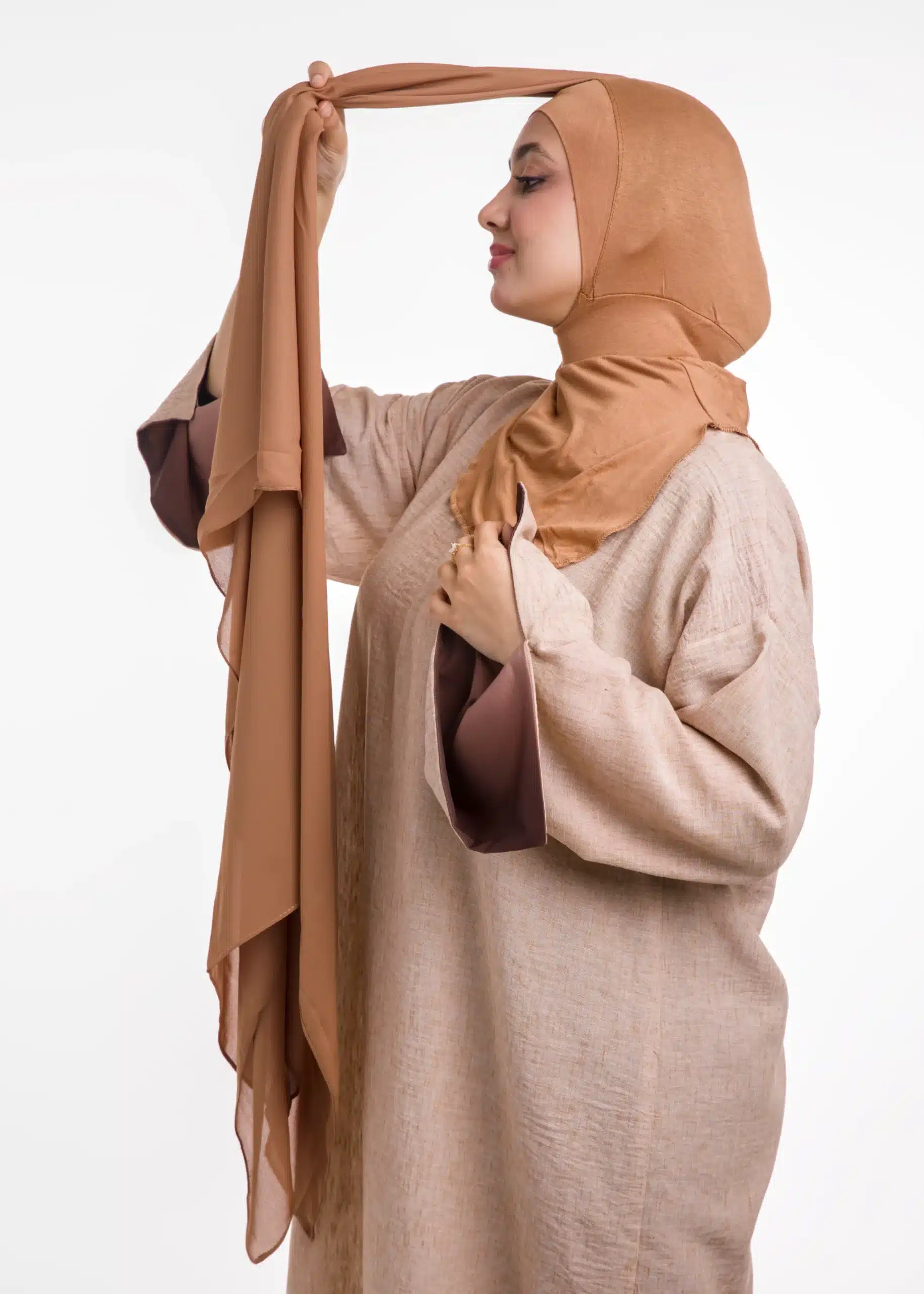شال كريب حريري بالبوني "النينجا" - بيج رملي داكن