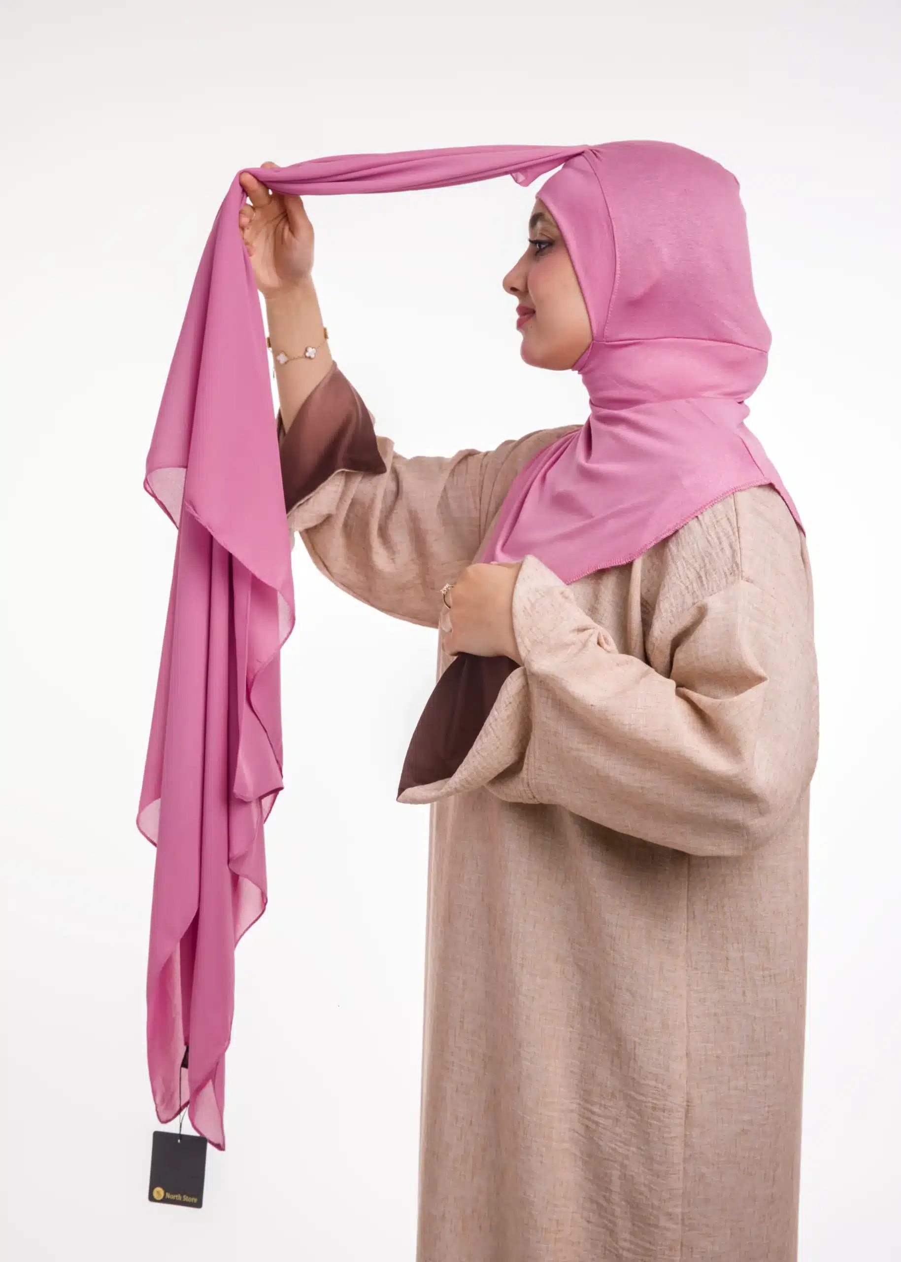 شال كريب حريري بالبوني "النينجا" - وردي داكن